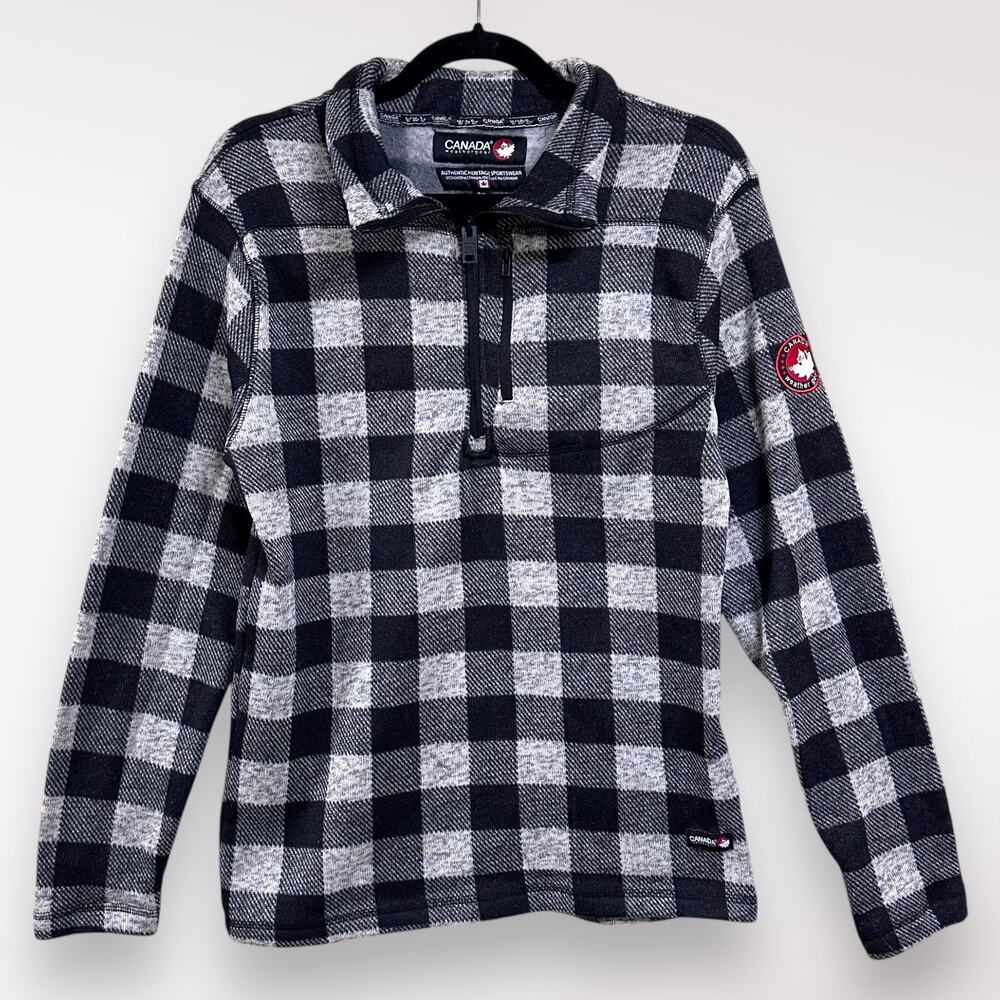 Canada Weather Gear Small Pullover Fleece Plaid Hiking 1/4 Zipped Outdoor‎ Warm